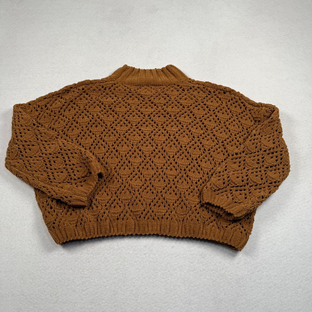 POL Sweater Womens Small Brown Open Knit Crochet Mock Neck Shirt Cropped JST634C - Picture 4 of 7
